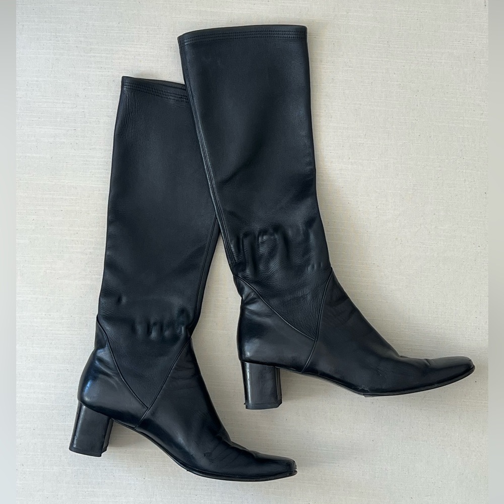 Vintage 90s Salvatore Ferragamo Black Leather Knee High Calf Boots